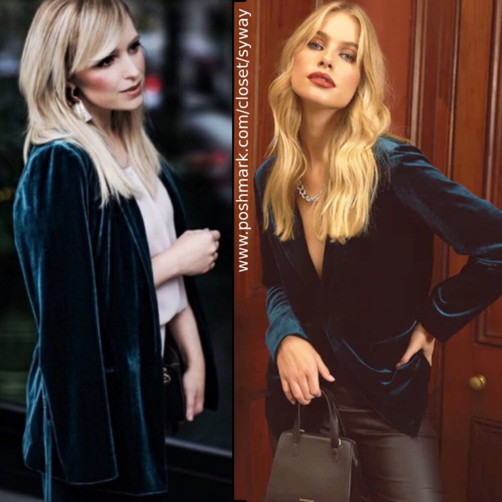 Highline Collective Teal Dark Green Open Front Velvet Blazer